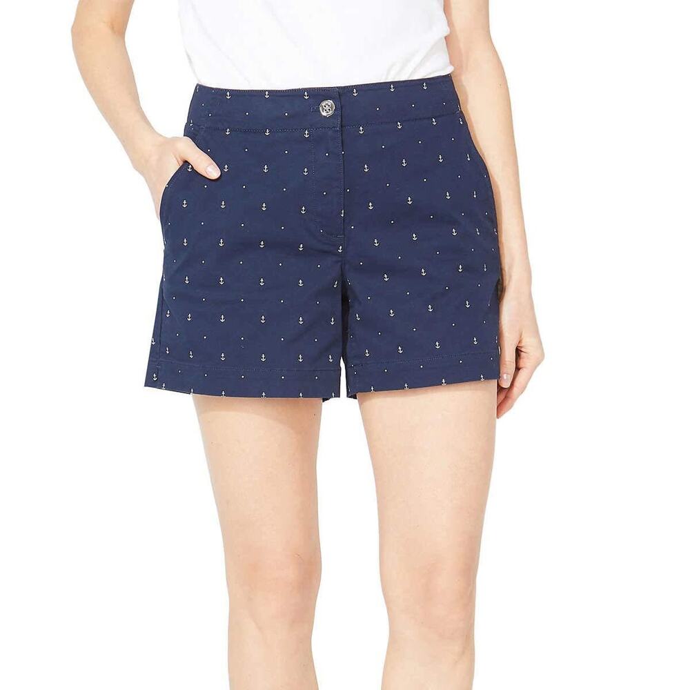 Nautica Women's Tailored Stretch Cotton Patterned Short Navy Seas Sz 10 14195